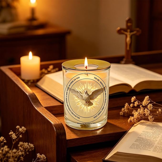 Holy Spirit Prayer Candle 50 Hours│Hand-Poured Natural Soy Wax│Spirit of Truth, Unifier of the Church, Spiritual Gifts, Advocate, Divine Person of the Trinity│Design in Paris│3“×3.6”