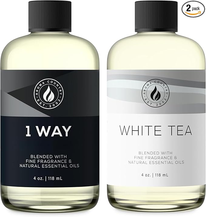 Aroma Country 2-Pack - One Each: White Tea (4 Fl Oz) + 1 Way Miami (4 Fl Oz) Diffuser Oil - Fragrance Oil for Diffuser Refill & Room Spray - Premium Aromatherapy Oils & Home Scent