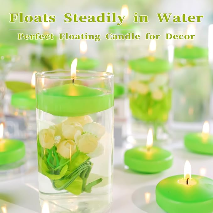 Premium Floating Candles 3 Inch,36 Pack Scented Floating Candles with Candied Citrus Fragrance, 8 Hours Long Burning Green Wax Candles for Pool Parties, Outdoor Dinners, Wedding Decor, Holiday Events