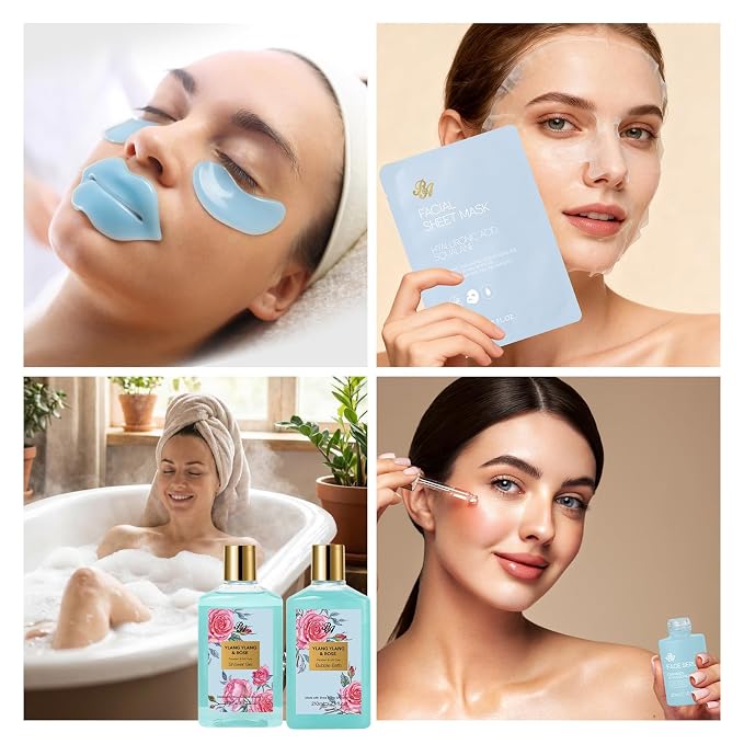 25 Pcs Mother's Day Gift, Bath & Body Gift Basket Set for Women, Skin Care Set, Self Care Spa Gift Basket, Cosmetic Bag, Necklace, Bath Bomb, Christmas, Valentine's, Birthday, Wife, Mom