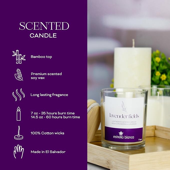Lavender Scented Candle 14.5oz, Highly Scented & Long Lasting, Soy Candle for Home Fragrance, Aromatherapy with Cotton Wick, Glass Jar & Wooden Lid, Relaxing Gift