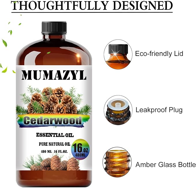 Cedarwood Essential Oil, Cedarwood Oil 16 Fl Oz 480ML for Diffuser Humidifier Yoga Cleaning DIY Candle Soap Making MUMAZYL Essential Oils