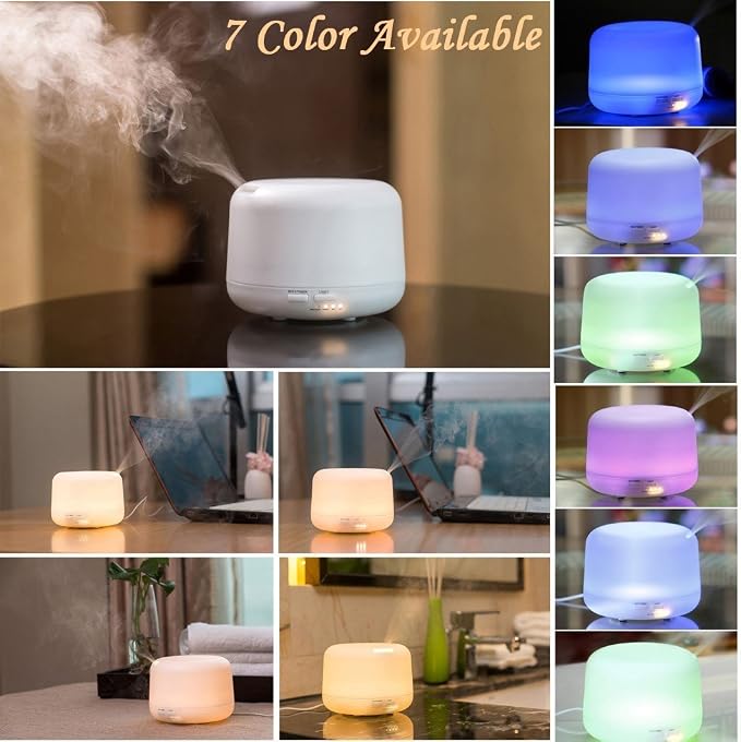 300ml Ultrasonic Aroma Diffuser and Humidifier with 7 Color Changing LED Lights, Auto Shut-Off and Adjustable Mist – Essential Oil Diffuser for Home Bedroom Office
