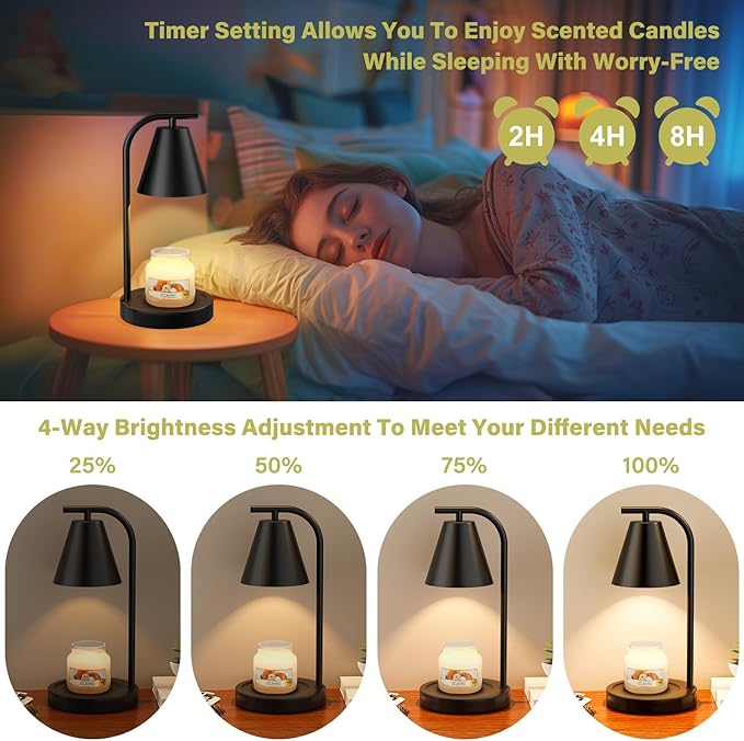 Hong-in Candle Warmer Lamp - with Timer & Dimmer, Modern Home Decor House Warming Gifts Wax Melt Warmer for Jar Candles, Cozy Birthday Gift for Women Mom (Black)