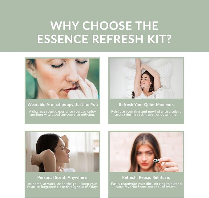 Essence Refresh Kit | Solid Scents Essential Oils | Aromatherapy Nasal Diffuser | Personal Scent Clip for Travel, Work & Everyday Use | Made in USA | Rosemary Mint | Black Pod