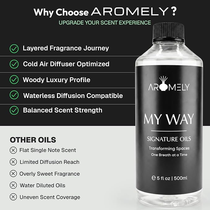 My Way Diffuser Oil Blend | Luxury Home Fragrance Oil for Diffusers | Inspired by 1 Hotel | Signature Scent with Notes of Leather, Cardamom, Lemon, Cedarwood, Iris & Amber | 500ml