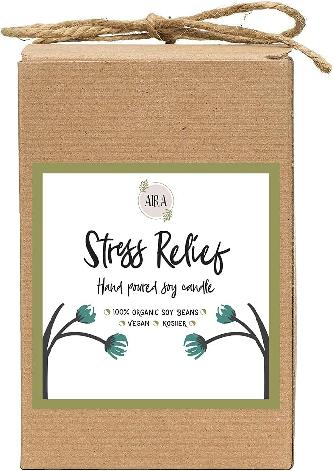 Aira Soy Candles - Organic, Kosher, Vegan, in Mason Jar w/Therapeutic Grade Essential Oil Blends - Hand-Poured 100% Soy Candle Wax - Paraffin Free, Burns 110+ Hours -Relaxing Stress Relief -16 Ounces