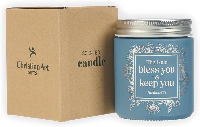 Christian Art Gifts Soy Wax Scented Candle: Lord Bless You Bible Verse, Honeycrisp Orange Scent, Pure Essential Oils, 4.5oz, Up to 20 Hours Burn Time, Glass Jar w/Metal Lid, Encouraging Gift for Women