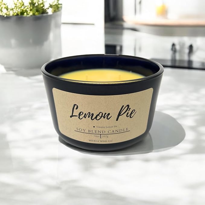 Wicks & Wine Soy Blend 3-Wick Cotton CORE Candle 14oz (Lemon Pie)