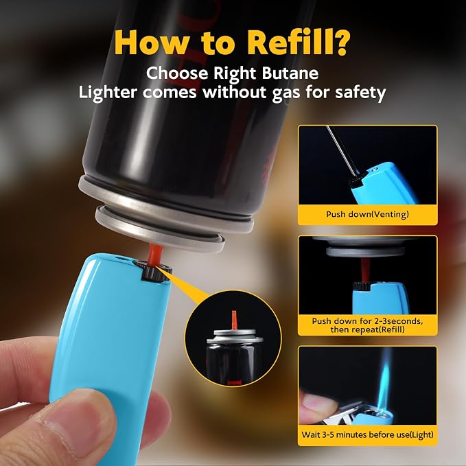 2 Pack Torch Lighter Butane Lighter,Refillable Mini Lighter for Candles Fireworks,Gifts for Friends Or Family Members(NO PREFILLED) (Blue)