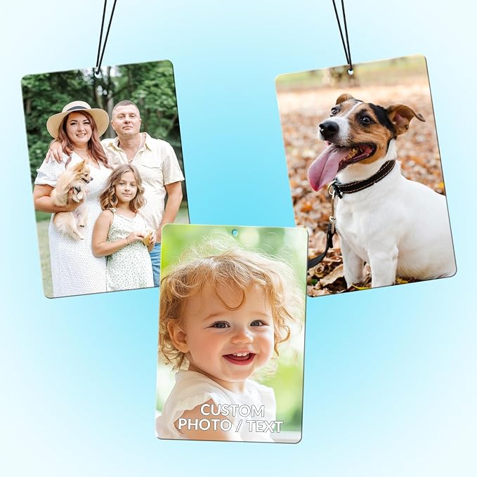Custom Air Fresheners with Picture for Car | Personalized Photo Gifts; Double-Sided Print; Hanging Ornament; Scent Choice Available; Rectangle Shape