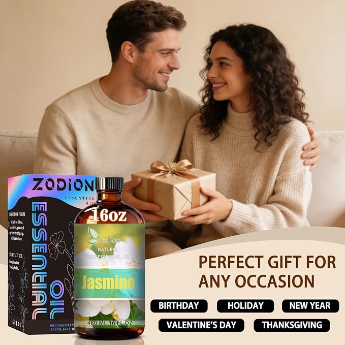 Jasmine Essential Oil - Jasmine Fragrance Oil for Diffuser, Massage, Humidifier, DIY Candle, Soap Making, Home, Bath, Yoga - 16 fl oz (480ml) - ZODION Essential Oils
