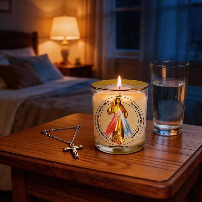 Divine Mercy Prayer Candle 50 Hours│Hand-Poured Natural Soy Wax│Infinite Love, Forgiveness, and Mercy for All People, Salvation and Grace, Jesus I Trust in You│Design in Paris│3“×3.6”