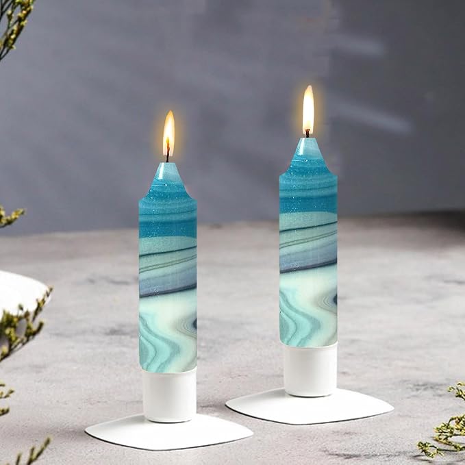 5 inch Short Candle Blue Quicksand Print Candle 4 Pack Handmade Unscented Taper Candles Printed Candlestick Smokeless Tapered Candles for Home Dinner Wedding Holiday