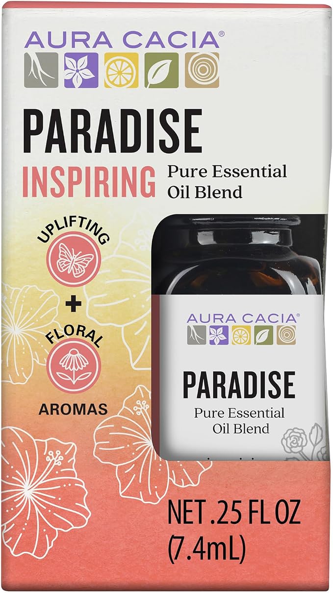 Aura Cacia Paradise Essential Oil Blend, Boxed 0.25 Fl. oz. - Light Aroma, No Synthetic Fragrances