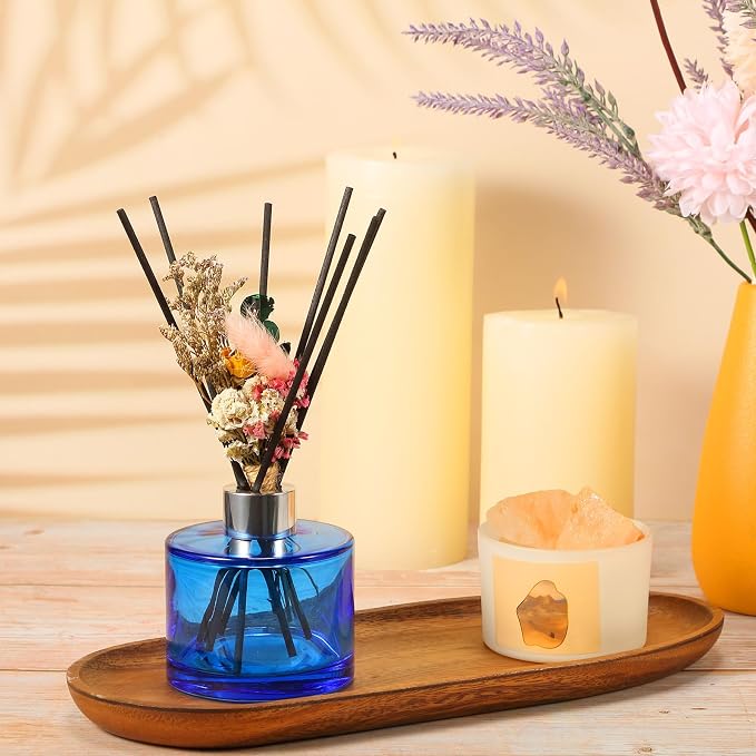 Rtteri 2 Reed Diffuser Sets Flower Oil Diffuser Sticks with Refill Empty 5oz Bottles Scent Glass for Fragrance Home Bathroom Gifts, Oil Not Included(Blue Color)