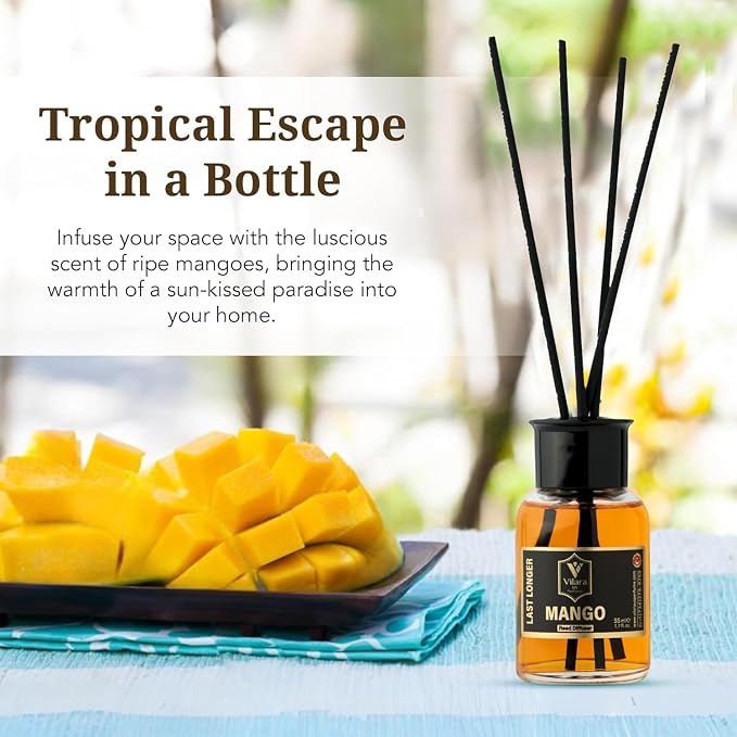 Reed Diffuser Set with Sticks for Home – Bathroom, Bedroom & Office Aromatherapy – Long Lasting Scented Oil Diffuser with Sticks – Luxury Room Fragrance Diffuser 55ml,1.7 fl oz (Mango-Oud-Istanbul)
