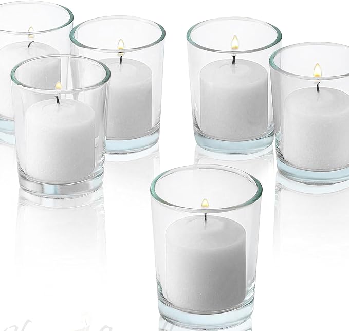 White Jasmine Scented Votive Candles, Set of 12-1.25" Wax Candles for Home, Scented 10 Hour Burn Time - Aromatherapy, Spa Ambiance, Table Centerpieces & Home Décor
