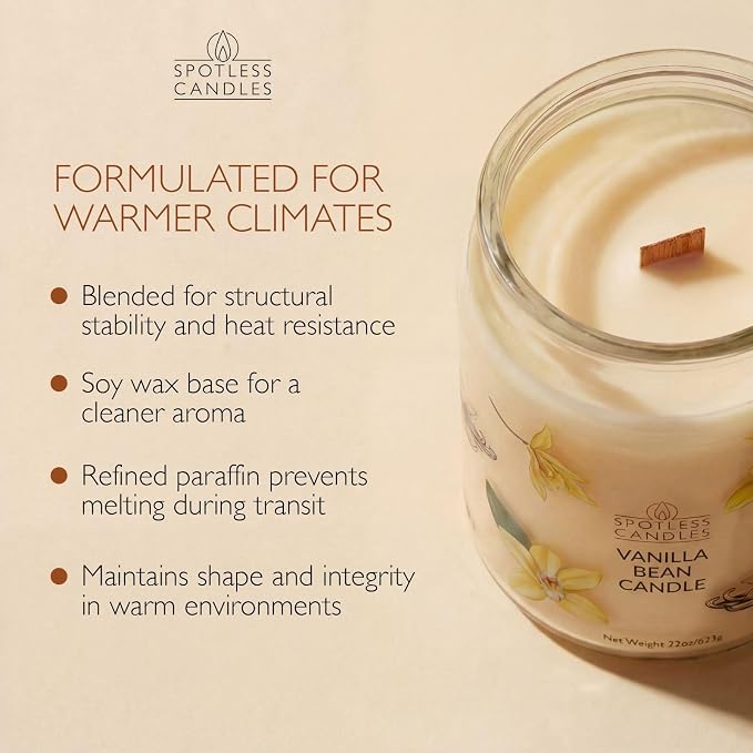 Vanilla Bean Candle 22oz: Upto 130 Hours Burn Time, Crackling Wooden Wick in Large Candle Jar with a Luxury Gift Box & Protective Shipper, Scented Candle by Spotless Candles