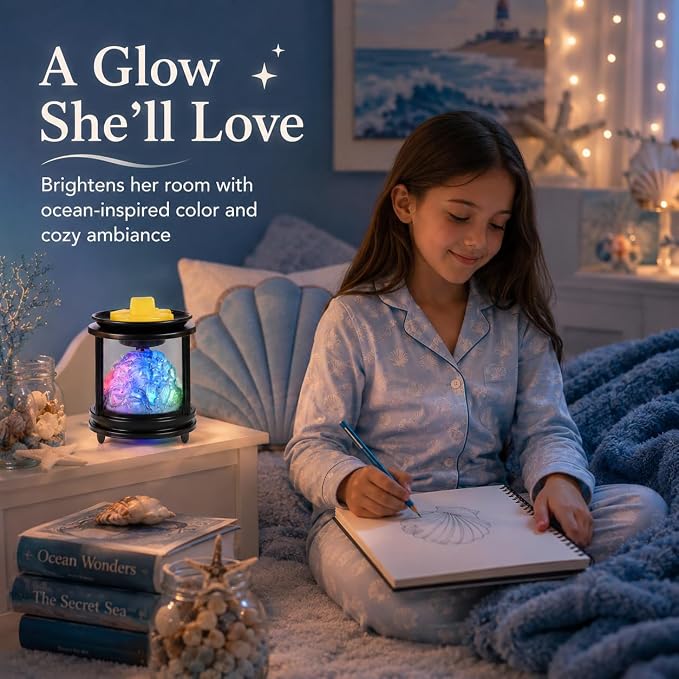 Wax Melt Warmer Electric, Scentsy Wax Warmer with 7 Color Fading Glow Wax Melter for Scented Wax, Colorful Coral Candle Burners for Wax Melts, 4-in-1 Oil Burner for Home Bedroom Decor