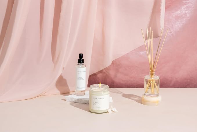 Brooklyn Candle Studio Reed Scent Diffuser - Love Potion - Relaxing Oil Diffuser, Jasmine, Lavender & Mandarin Fragrance, 8 Rattan Diffuser Reeds, Clean Ingredients - 3.7oz