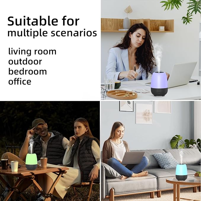 SPLITSKY 150ML Rechargeable Battery Powered Essential Oil Diffuser, 7-Hour Run time, 7-Color LED Lights, Cordless Portable Aromatherapy Diffuser for Home, Office, Travel (Black)