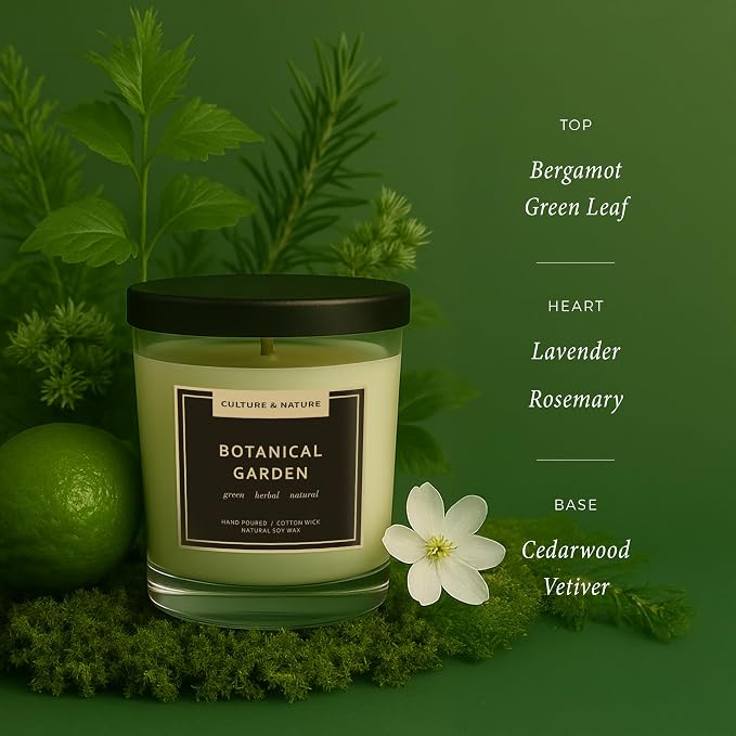 CULTURE & NATURE Natural Soy Wax Candle 7oz Botanical Garden Scented