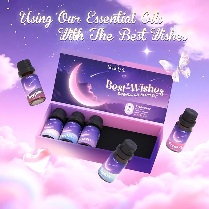 Soulorigin Essential Oil Blends, Essential Oils for Diffusers for Home, Best-Wishes Kit Scent Diffuser Oil, Use for Soap Candle Making- Sleep, Happy, Breathe, Inspire, Relax, Focus On
