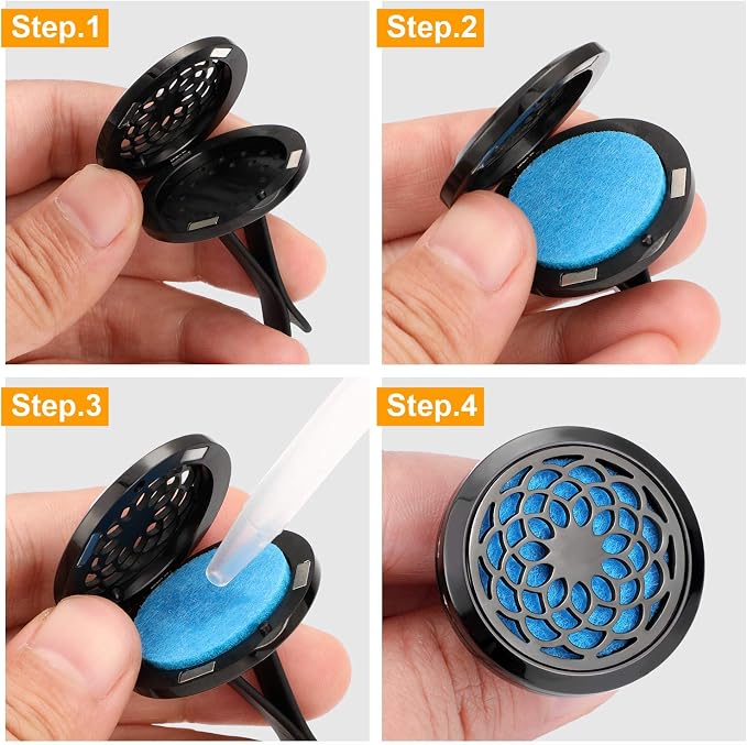 Tatuo 2 Pieces 316l Car Aromatherapy Essential Oil Diffuser Air Freshener Vent Clip with 48 Felt Pad Gift for Women Men Birthday Mother's Day(Cloud, Sunflower Patterns)