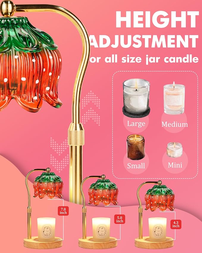 Funistree Flower Candle Warmer Lamp with Timer, Dimmable Candle Lamp Warmer, Christmas Birthday Gifts for Women Mom Her, Housewarming Home Decor, Lotus Wax Warmer for Yankee - Strawb Flower 10 Inch