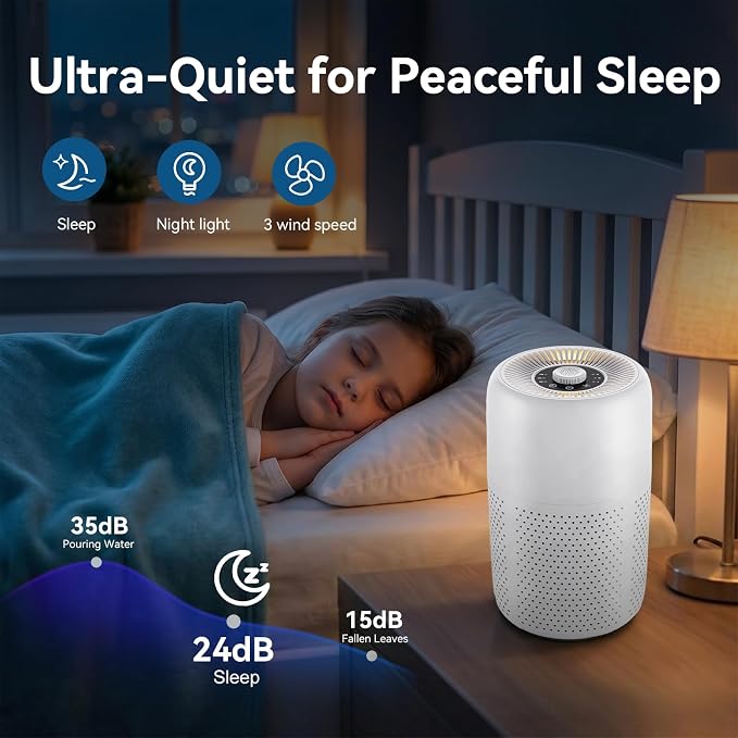 2 Pack YARIKI Air Purifiers for Bedroom with H13 True HEPA Filter,360° Air Intake,Essential Oil Diffuser,Night Light, 24dB Quiet Compact Air Purifier,P60