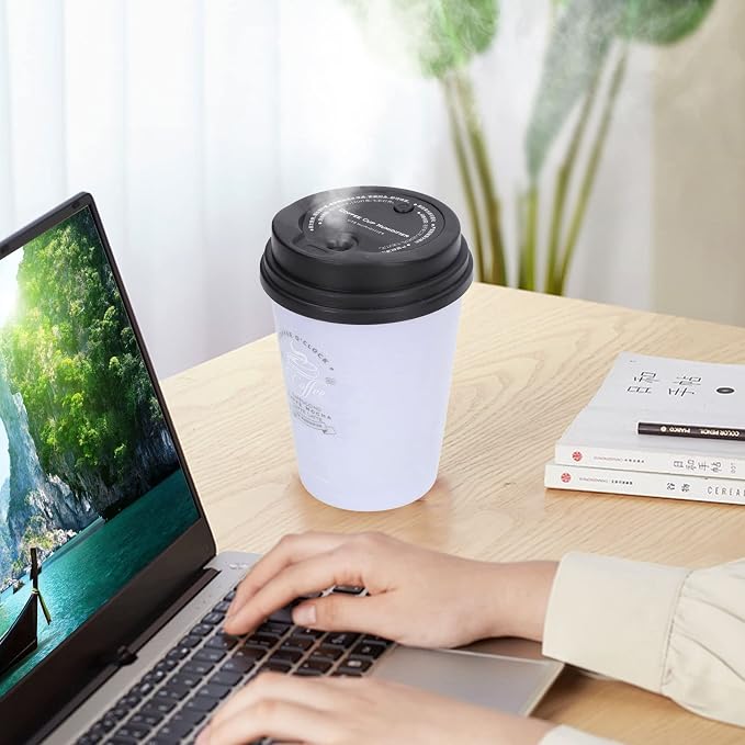 Essential Oil Diffuser, 300ml Coffee Cup Shape Mini Portable Humidifier Cordless Mute Aroma Diffuser Aromatherapy Diffuser Cool Mist Humidifier for Bedroom Office Car (Purple)