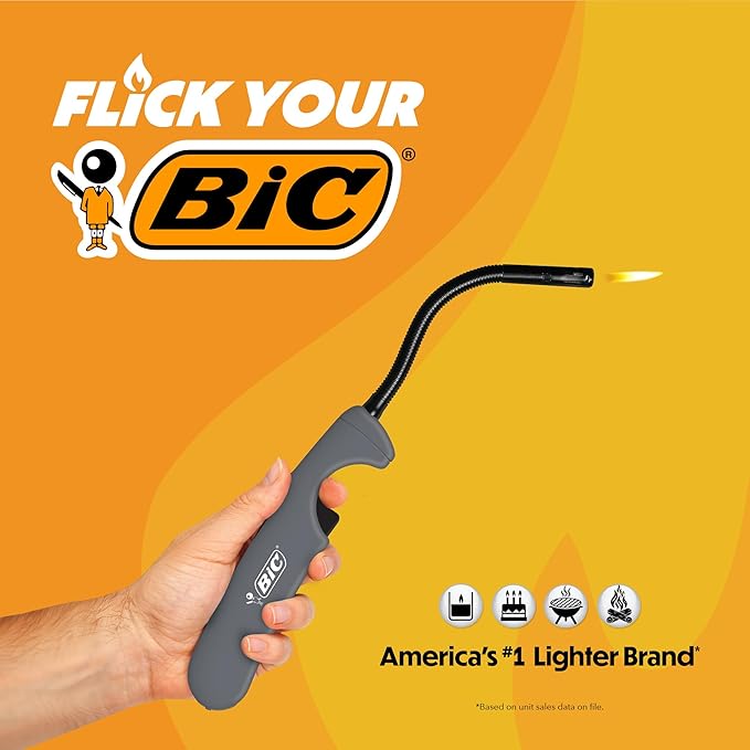 BIC Multi Purpose Lighter with Flexible Metal Wand, Classic Collection, Great Lighter for Candles, Grills and Fireplaces, 10 Count Pack of Lighters