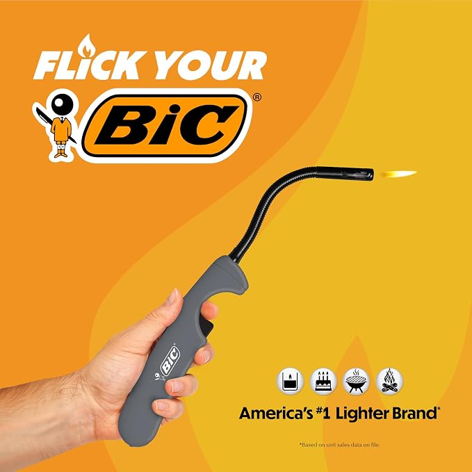 BIC Multi-purpose Classic and Flex Lighters, Reliable and Safe Candle and Grill Lighter, Assorted Colors, 4-Pack (Colors May Vary)
