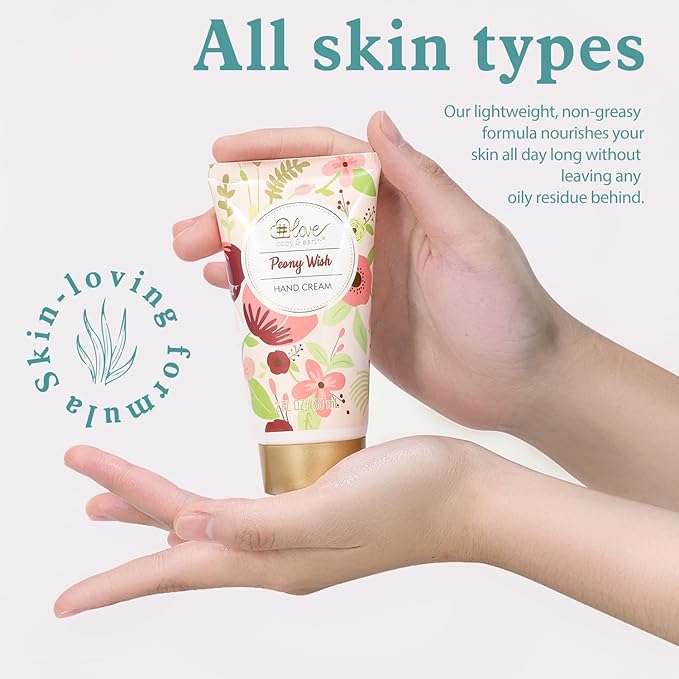 BODY & EARTH # LOVE Hand Cream Gifts Set for Women,4 Pack Peony Wish Skin Care Set Spa Kit with Hand Cream Foot Cream,Soap,Scented Candle,Birthday Gifts for Women Teen Girl Graduation Gift Teachers