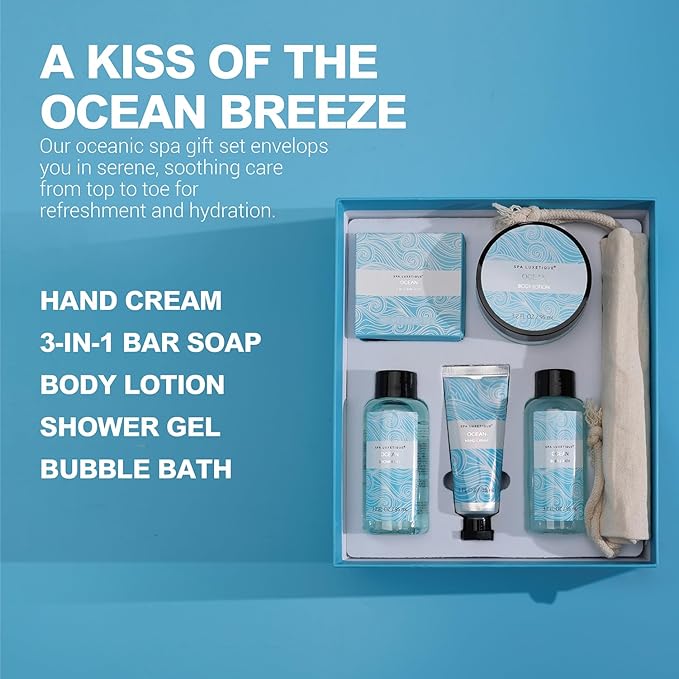 Spa Luxetique Spa Gift Set for Women,Ocean Spa Set Includes Body Lotion, Shower Gel,Bubble Bath, Hand Cream,Bath Gifts for Women, Mothers Day Gifts