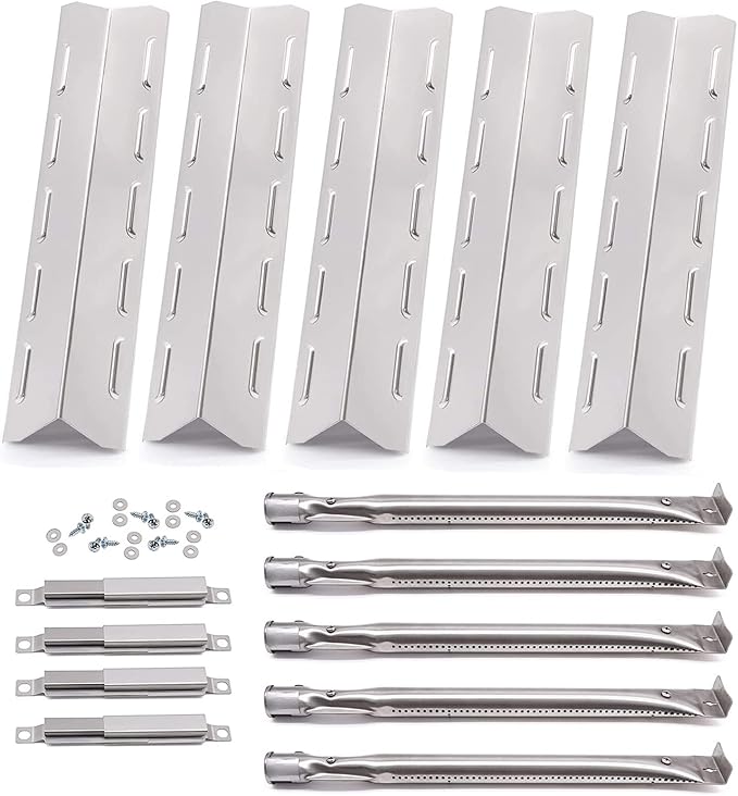 Hiorucet Grill Replacement Parts for Kenmore 5 Burner 146.47468610, 146.23680310, 146.47469610, Kenmore 4 Burner 146.34611410, 146.34611411, Stainless Steel Heat Plate, Pipe Burner, Carryover Tube.