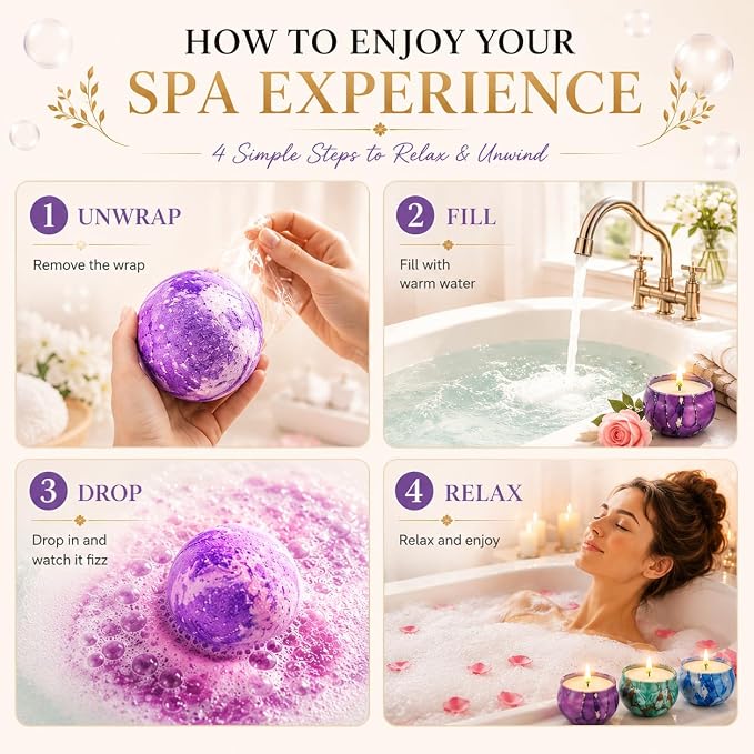 Bath Bombs Gift Set - 5 Large Fizzy Spa Bombs with 4 Scented Candles for Women - Moisturizing Bubble Bath with Essential Oils for Valentine's, Birthday Gifts
