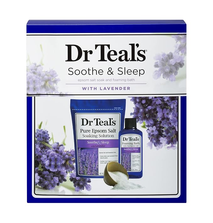 Dr Teal's Epsom Salt & Foaming Bath Oil Sampler Gift Set 2022 - Give The Gift of Relaxation & Peaceful Slumber! - 14 oz Bag of Bath Salts & 3 oz Bottle of Foaming Bath Oil