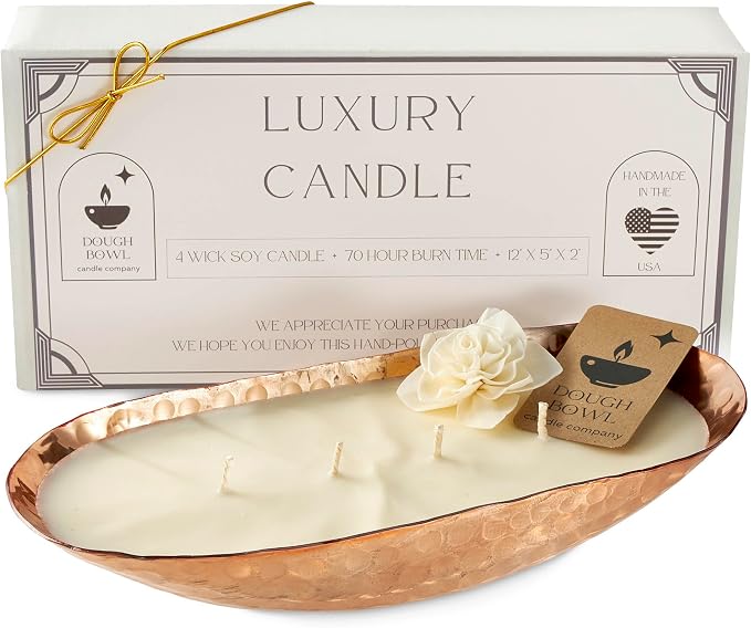 Dough Bowl Candle Co. Luxury Candle - Scented Luxury Candles for Home, 12x5x2 Inch Vessel for Women and Men, Fancy 4 Wick for All Occasions (Copper, Gardenia Tuberose)