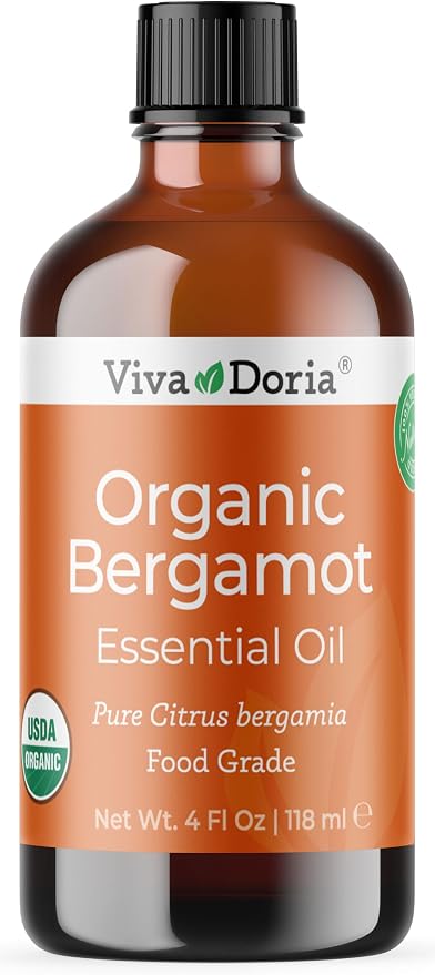 Viva Doria Bergamot Essential Oil, USDA, Certified Organic Bergamot Oil, 100% Pure, Natural Essential Oil, Undiluted, for Aromatherapy | Food Grade, 118 mL (4 Fluid Ounce)