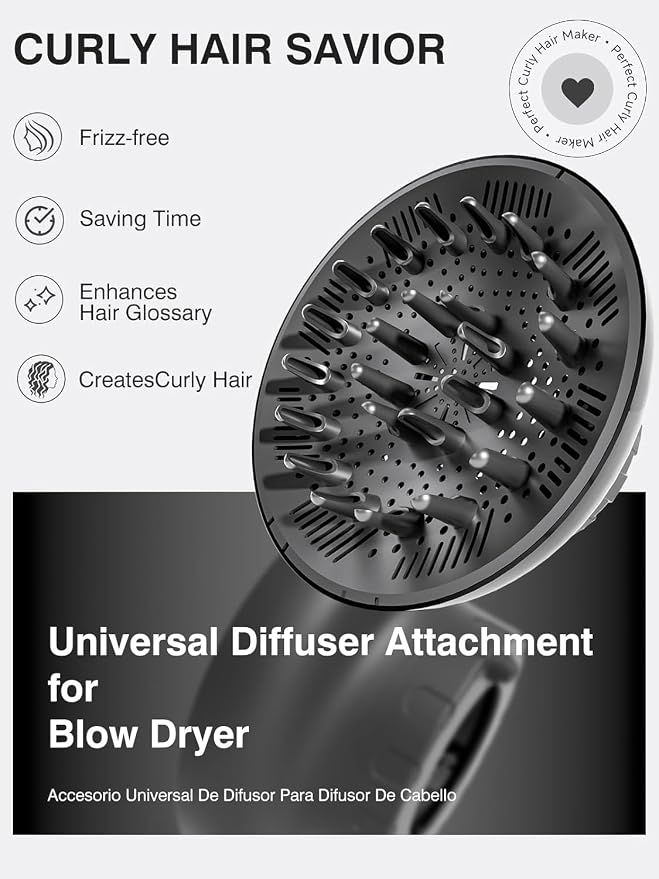 meborll Hair Diffuser, Diffuser Attachment for Hair Dryer, Hair Diffuser for Curly Hair, Universal Diffuser for 1.5-2.4" Hair Blow Dryer Long Thick Curly Wavy Hair, Hair Attchment for Women, Black