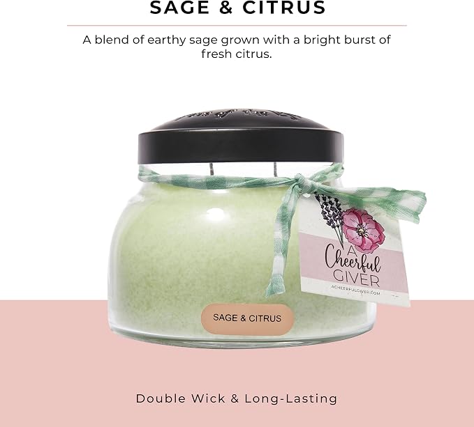 A Cheerful Giver - Sage & Citrus Mama Scented Glass Jar Candle (22oz) with Lid & True to Life Fragrance Made in USA