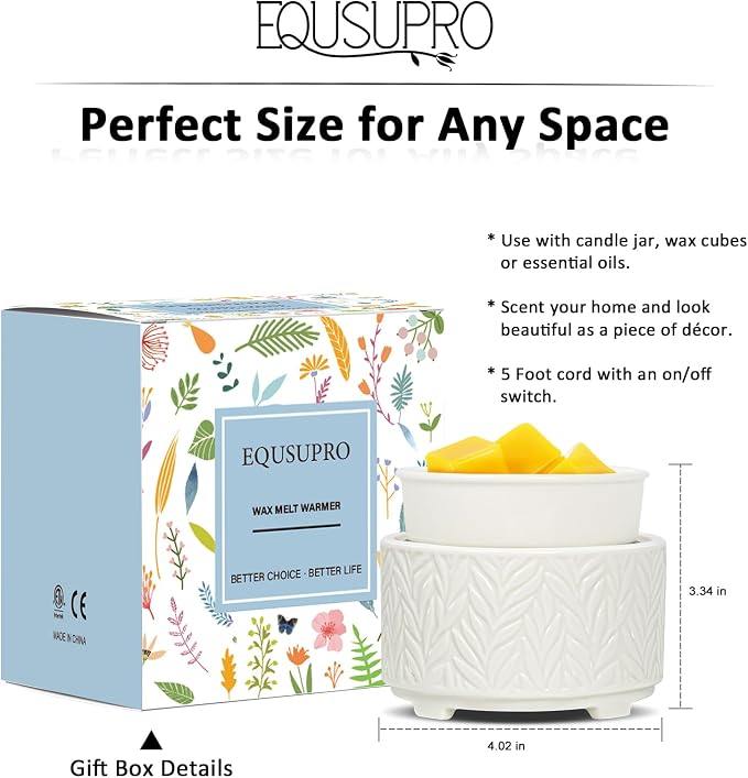 EQUSUPRO Wax Melt Warmer for Scented Wax Melts- Electric 4 in-1 Ceramic Candle Wax Warmer Burner Fragrance Wax Melter for Home Office Bedroom Living Room Decor & Gifts for Women