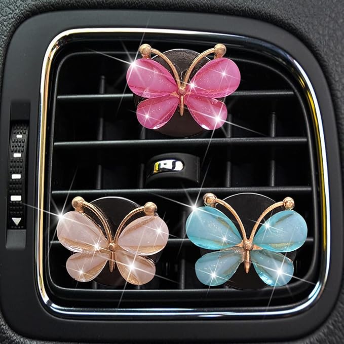 3Pcs Lovely Butterfly Car Clip, Cute Air Conditioning Outlet Diffuser Charm, Vent Accessories, Interior Decor for Girls & Women