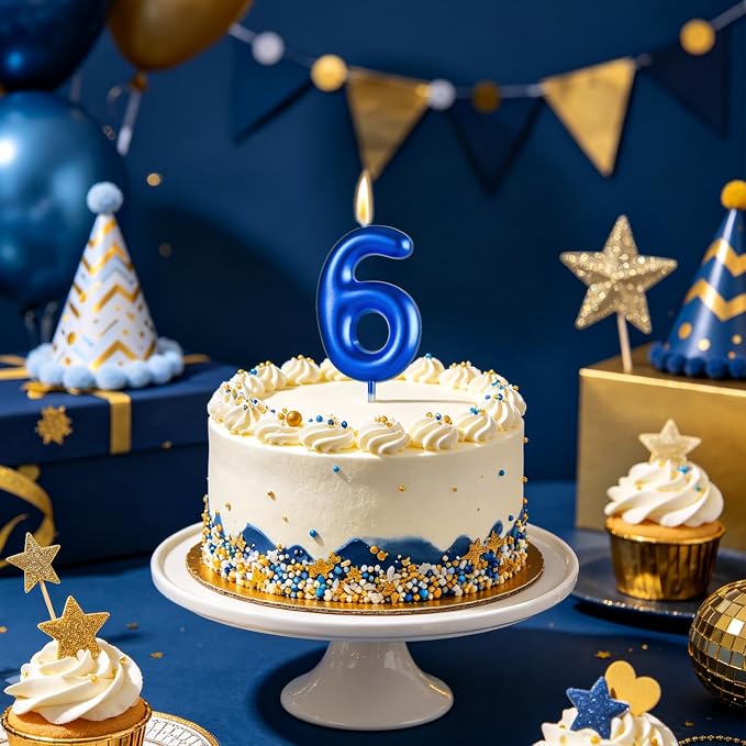 2.76“ Large 9 Birthday Candle, Three Candle for 9th Birthday Boy, Number 9 Candle for Boys Blue Theme Birthday Party Decorations, Blue Birthday Candles for Harley Davidson Birthday Decorations