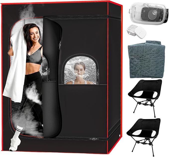 Luxury Portable Steam Sauna Tent for Home - 1500W Fast Heating Sauna Box with 3L Steamer Pot, Thermal Insulation Sweat Tent for Muscle Recovery - 2 Person