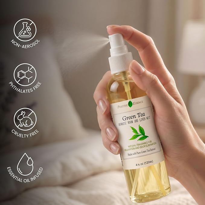 Green Tea Linen and Room Spray, Natural Air Freshener Made with Pure Green Tea Extract, Bathroom Air Freshener or Calming Pillow Spray