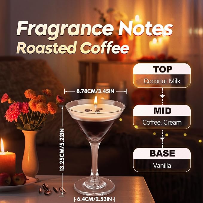 2 Pack Espresso Martini Candle Gifts for Women Men, Coffee Scented Unique Gifts for Espresso Martini Lover, Soy Wax Candle for Home, Bedroom, Coffee Bar for Christmas, Birthday, Halloween