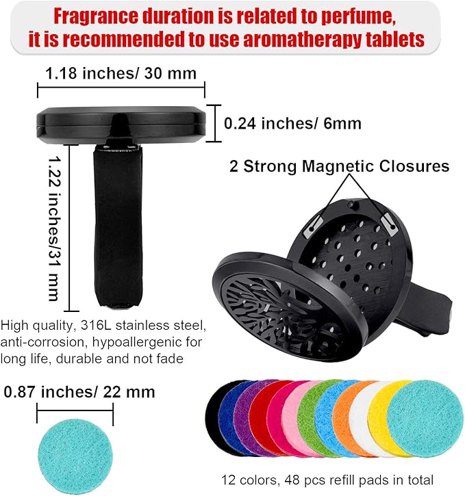 Tatuo 2 Pieces 316l Car Aromatherapy Essential Oil Diffuser Air Freshener Vent Clip with 48 Felt Pad Gift for Women Men Birthday Mother's Day(Tree and Cloud Tree)